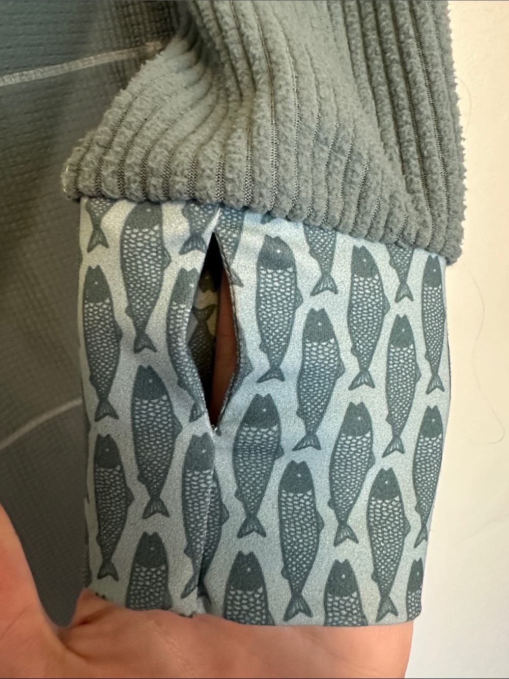 YOUER Long Waffle-Knit Hooded Adventure Dress in Seafoam Fish Print XL - Picture 5 of 6